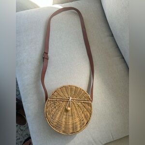 Abercrombie & Fitch Round Wicker Crossbody Bag with Brown Strap